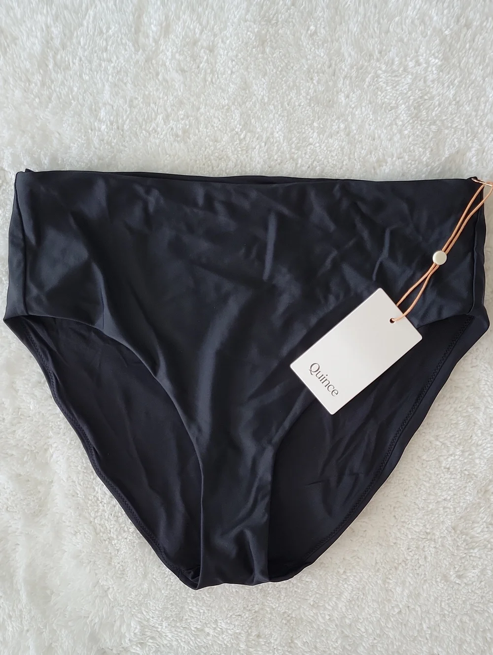 Quince Italian High Waist High Leg Bikini Bottom Large Black NWT